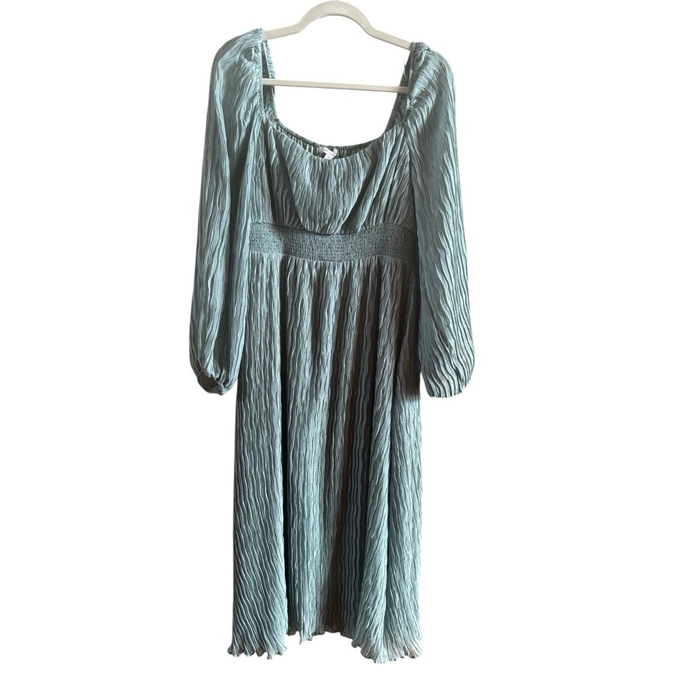 Zoe And Claire Sage Square Neck Puff Sleevesβ Midi Dress Sz Medium Billowy